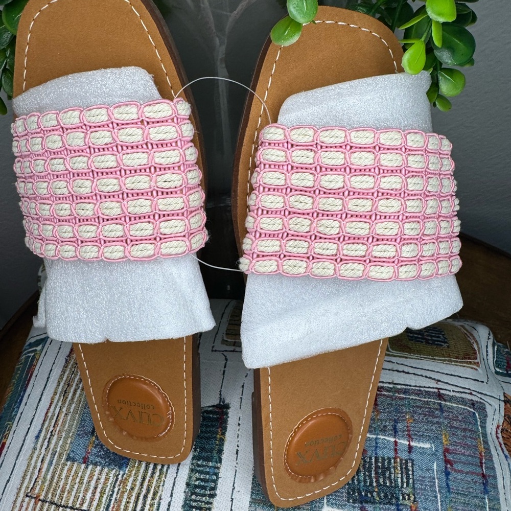 J/SLIDES Pink and White Gingham Slide Sandals